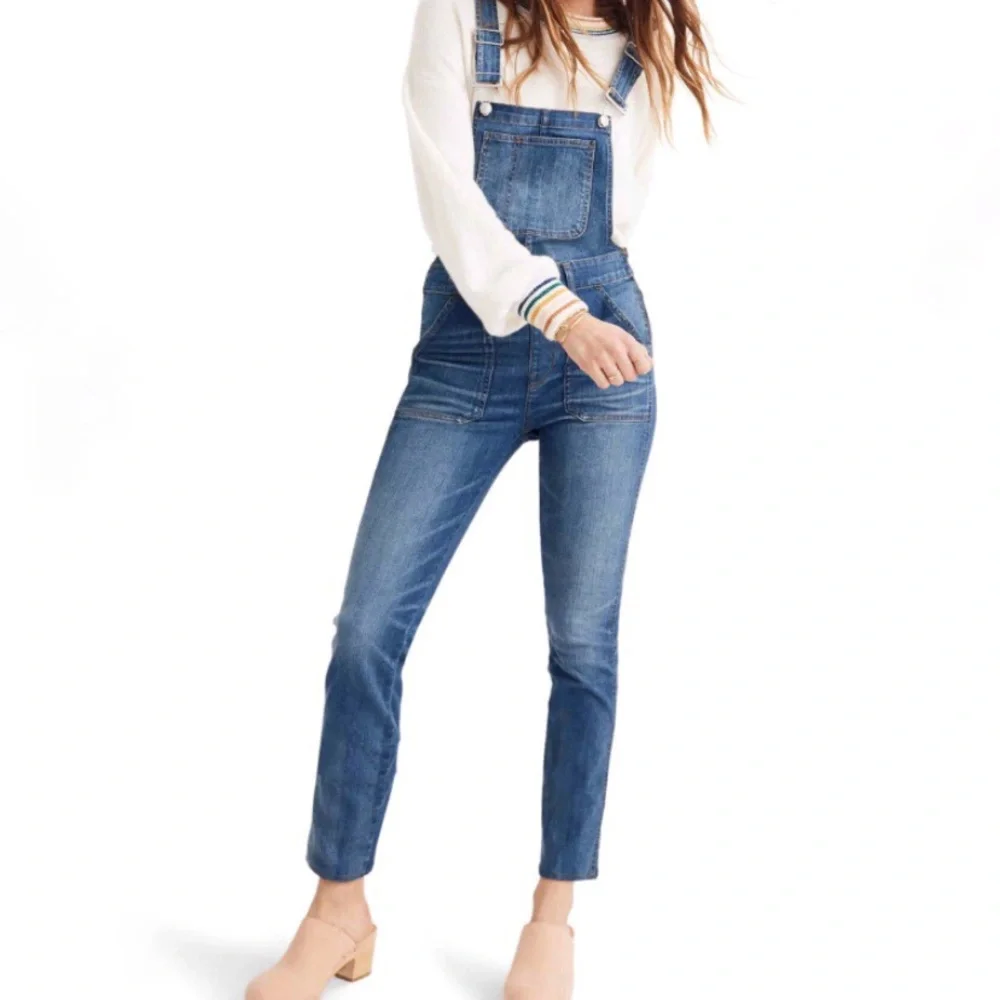 Madewell Plus Size Medium Wash Skinny Denim Carpenter Overalls - Picture 1 of 5